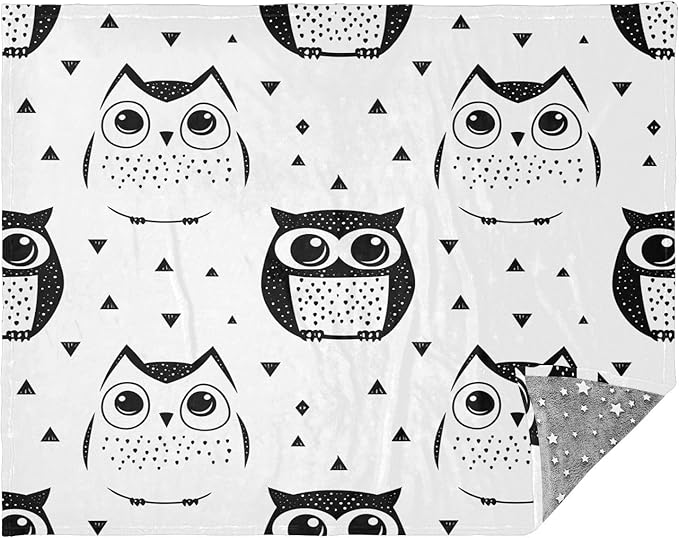 Throw Blanket For Bed Animal Owl Simple Line Art Cartoon Style Blanket Throws 50x70