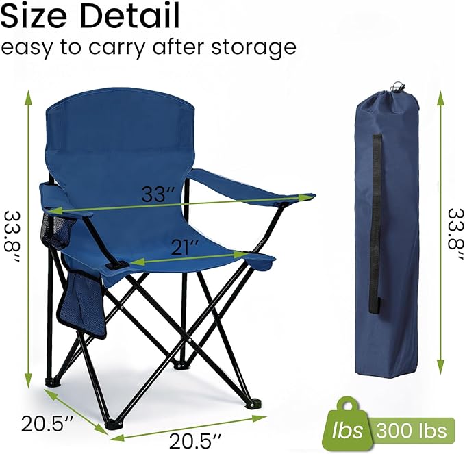 Folding Camping Chair with Cup Holder &amp Side Storage Bag 300lb Capacity Lightweight 5.5lbs Portable for Beach Picnic Sport Cyan