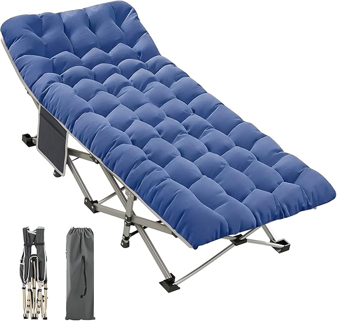 Blue Camping Cot with 2.9 Thick Mattress - Heavy Duty 600 LBS Folding Bed 75x28 Portable Guest Bed Waterproof Oxford Fabric &amp Alloy Frame for Camping RV Home Emergency