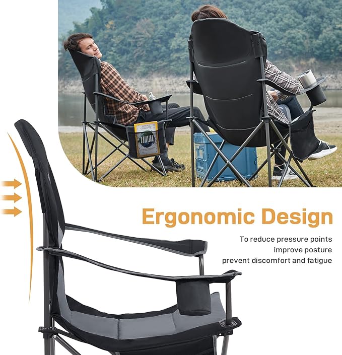 EVER ADVANCED Heated Camping Chair Lawn Chairs Heated Chair Outdoor Sports with 3 Heat Levels Heated Folding Chair Camping Chairs for Adults Supports 400lbs Battery Not Included