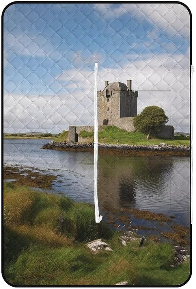 Zipper View of The Dunguaire Castle Style Picnic Mat Suitable for Travel Camping Park Or Home Use