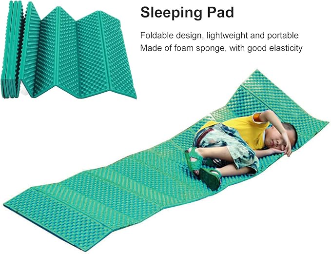 Foldable Sleeping Mat 2cm Thickness Egg Crate Foam Pad Black Bottom for Outdoor Camping (Dark Green)