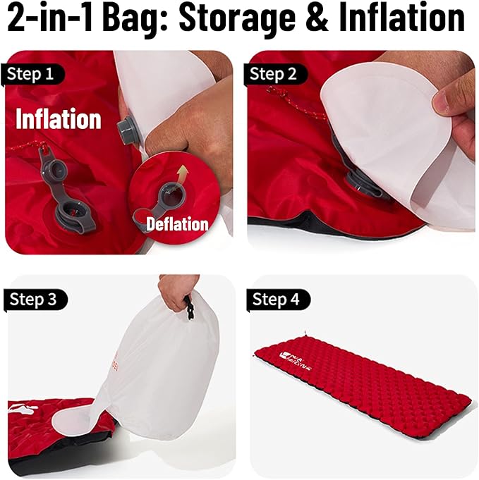 6.5 R-Value Camping Sleeping Pad for All Season Dual Layer Ultralight Air Mattress for Cold Weather Insulated Inflatable Sleeping Mat for BackpackingHikingOutdoor with Air Pump Sack