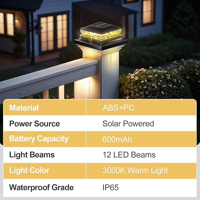 Solar Post Cap Light 6 Packs Waterproof Fence Post Solar Lights 4x4 IP65 Black Outdoor Light for Deck Garden &amp Patio Lights for 3.5x3.54x45x5 Wood &amp Vinyl Posts Warm White Lighting