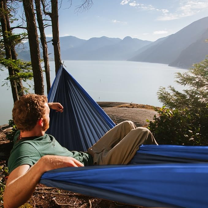 Fox Outfitters Neolite Single Camping Hammock - Lightweight Portable Nylon Parachute Hammock for Backpacking Travel Beach Yard. Hammock Straps &amp Steel Carabiners Included
