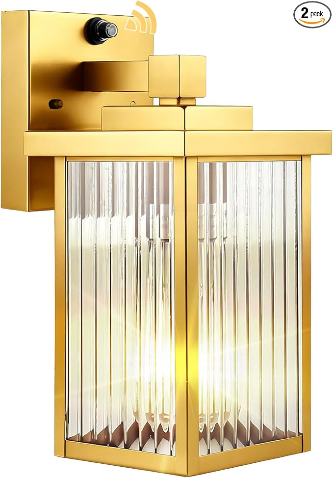 1 Pack Dusk to Dawn Outdoor Lighting Waterproof Outdoor Porch Light with Tempered Glass Outdoor Light Fixture for House Exterior Front Door Garage Patio (Gold Color)
