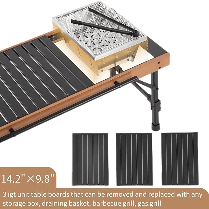 Naturehike IGT Camping Table Fold up Lightweight Aluminum Alloy+Wood 4-6 Person Portable Table with Carry Bag for Outdoor Folding Square Table Picnic Backyards BBQ Camp Kitchen