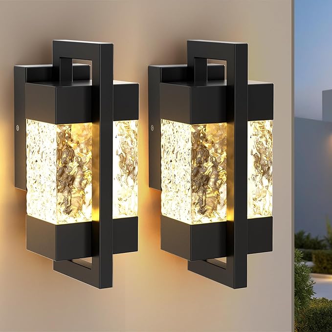 5000LM LED Outdoor Wall Light 3000K Porch Lights Outdoor with IP66 Waterproof for Outdoor Decor Matte Black Outside Wall Mount Lights for House Front Door Porch Garage Patio (2 Pack)