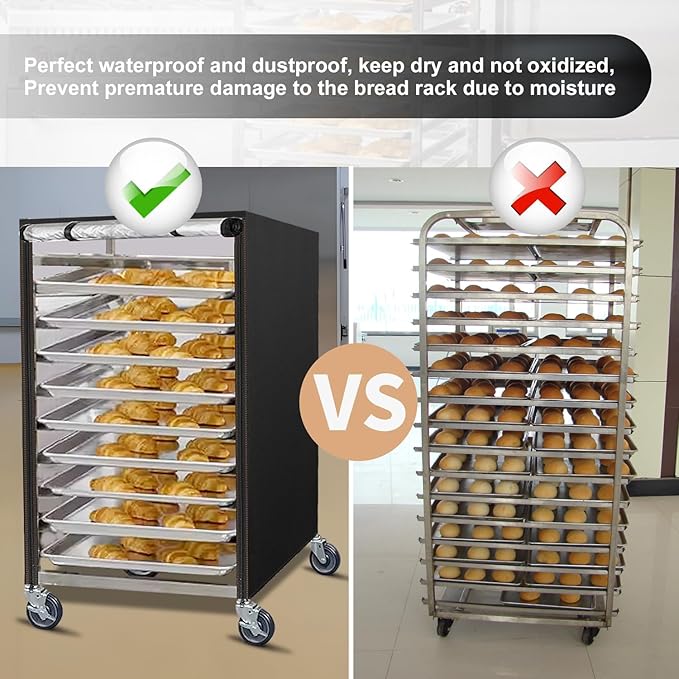 Sheet Bun Pan Rack Cover Speed Rack Cover with Zipper for 10 Tier Commercial Bakery Racks 23x28x32 Waterproof Bread Rack Cover with Clear Roll-Up Door &amp Breathable Mesh Vent(20 Tier)