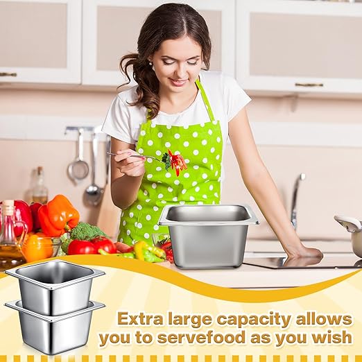 Rtteri 22 Pcs 1/6 Size 4 Inch Deep Stainless Steel Hotel Pans Set: 16 Metal Buffet Steam Table Pans with 2 Tongs &amp 4 Spoons – Stackable &amp Anti Jam Commercial Restaurant Catering Kitchen Food