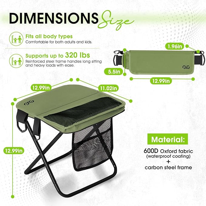 Camping Stool Upgraded FoldableStool Aluminum Alloy Bracket Portable outdoorfolding Chair with Pocket for Queuing FishingHiking Tours BBQ Parties Outdoor Camping Accessories(Green)
