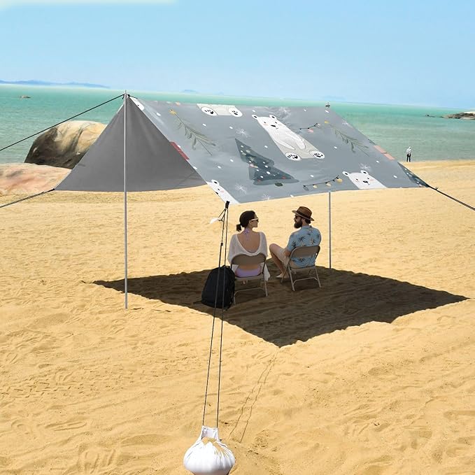 Bolaz Beach Canopy Tent Sun Shade9'×10.5' Large Family Beach Shade UPF50+- Outdoor Shade for Camping Trips FishingGray Polar Bear Pattern