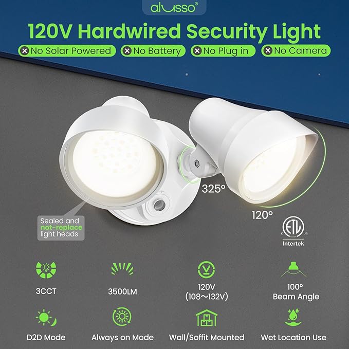 ALUSSO Dusk to Dawn Outdoor Lighting 30W 3500LM Dusk Till Dawn Outdoor Light 120V 3000K/4000K/6500K 3CCT IP65 Security Lights ETL Listed Dusk to Dawn Hardwired for House Yard Walkway White 1 Pack