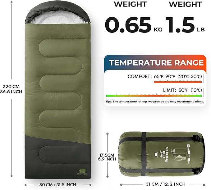 Ultralight Warm Weather Sleeping Bag - Portable Waterproof Compact Lightweight Comfort with Compression Sack - Great for Outdoor Camping Backpacking &amp Hiking