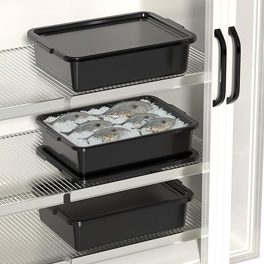 13 L Bus Tubs with Lids Set of 12 Black Plastic Dishpan Basin Rectangle Utility Dish Tub