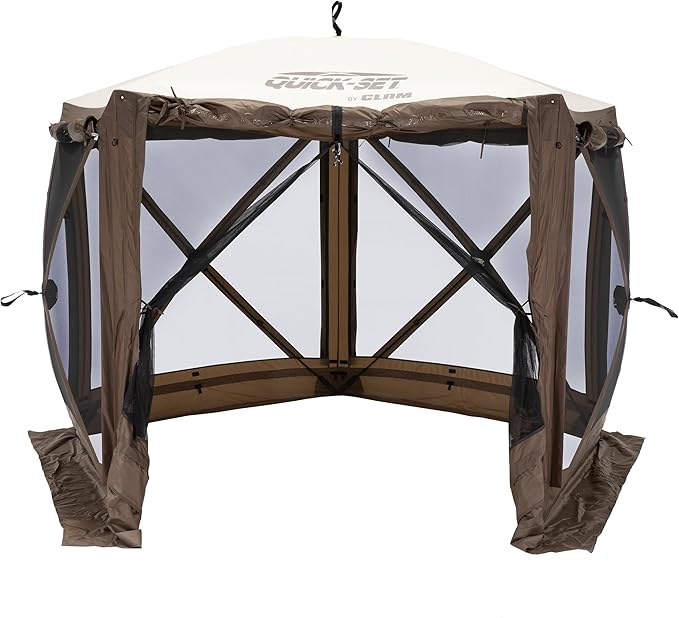 CLAM Pop Up Screen Tent Outdoor Camping Gazebo Canopy Adventure with Wind Panels 9' x 9' Brown