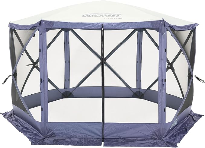 CLAM Escape 11.5' Pop-Up Screen Tent – Blue Outdoor Camping Gazebo Canopy with No-See-Um Mesh Carry Bag &amp Stakes – 6-Sided Portable Shelter for Camping Picnics &amp Events – Fast 45-Second Set