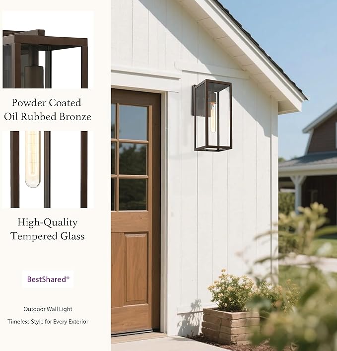 Bestshared Outdoor Wall Sconce LightsExterior Wall Lighting Fixtures with Clear Glass Anti-Rust Modern Black Outside Lantern Lamp for House Front Porch Doorway Patio (Oil Rubbed Bronze 15-1 Pack)