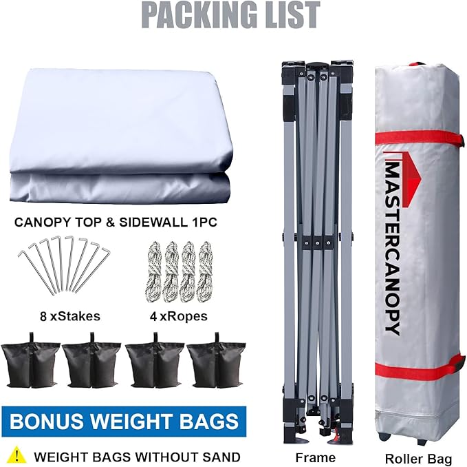 MASTERCANOPY Durable Pop-up Canopy Tent with 1 Sidewall (6.6'x6.6'White)