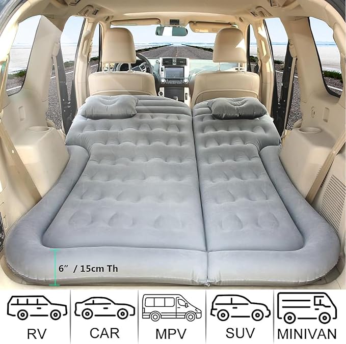 Car Air Mattress for Honda Element 2003-2011 Trunk Rear Seat Inflatable Thickened Flocking Travel Camping Bed Air Pump 2 PillowsDark Green