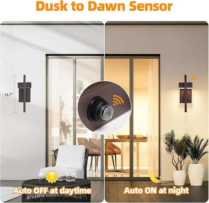 tewei LED Outdoor Wall Sconce Dusk to Dawn Outdoor Lighting Modern Exterior Lighting Fixtures Brown LED Front Porch Lights Outside Wall Mount Lights for House Hallway Warm White 3000K 1 Pack