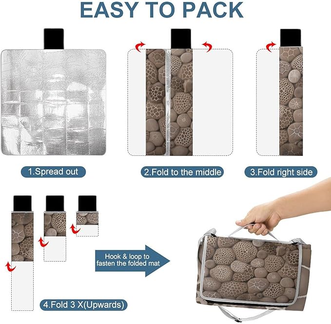Petoskey Stone1 Beach BlanketPortable Waterproof Picnic Blanket58.3''x 58.3'' Extra Large Picnic Mat for BeachCamping Grass Lawn Park Accessorie for Festival BBQ