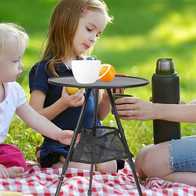 Portable Camping Folding Table Aluminum Alloy Adjustable Height with Mesh Storage Net Lightweight Outdoor Picnic and Hiking Camp Kitchen Accessory