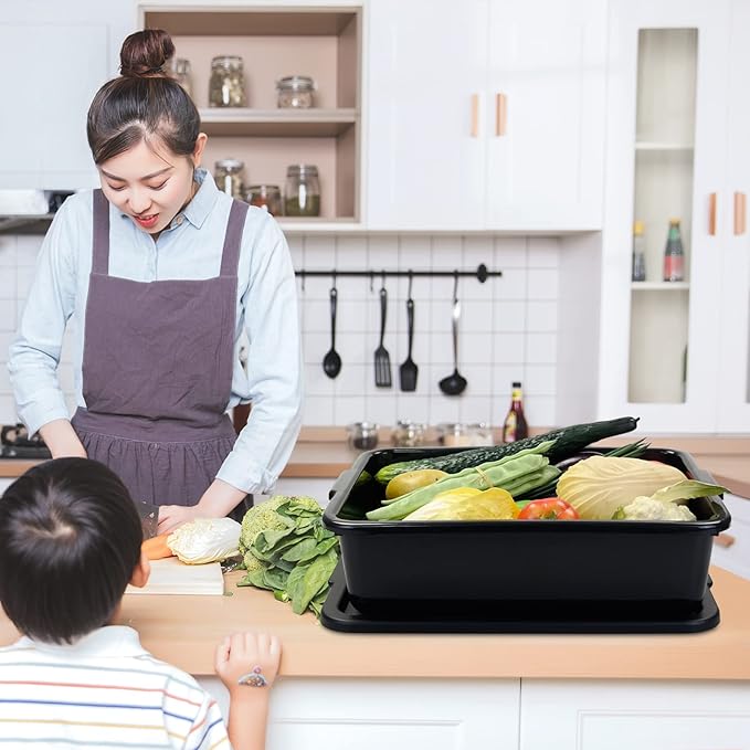 Pekky 13 L Food Service Bus Tubs with Lids 3 Packs Commercial Tote Box Black