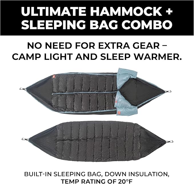GRAND TRUNK Evolution 20 Down Hammock – Cold Weather Hammock with Integrated Sleeping Bag &amp Underquilt 20°F Rated Lightweight Camping &amp Backpacking Hammock