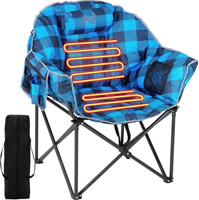 Slsy Oversized Heated Camping Chair Heavy Duty Folding Chair 500 lbs Support with Padded Seat Portable for Camping Outdoor Sports Patio &amp Picnics