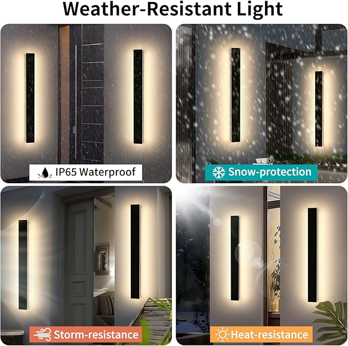 Mikeru 39.3 2Pack Outdoor Wall Sconce 3000K Warm White - IP65 Waterproof Black Exterior Light Hardwired Wall Mounted Fixture for Porch Patio &amp Entryway | Non-Dimmable Weatherproof Design