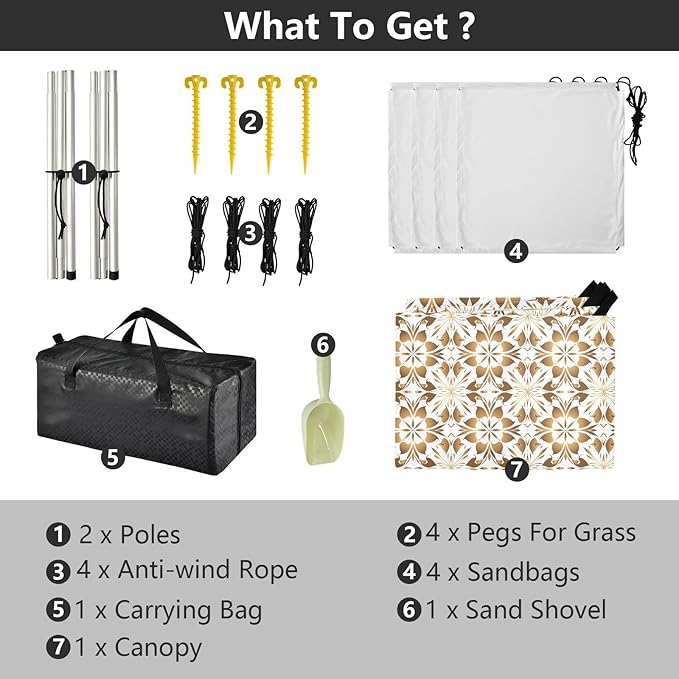 ALAZA Gold Geometric Flower Floral Beach Tent Sun Shelter UPF50+ Protection Beach Shade Canopy w/ 4 Sandbags for Outdoor Camping Fishing Backyard Fun Picnic 10x9 ft