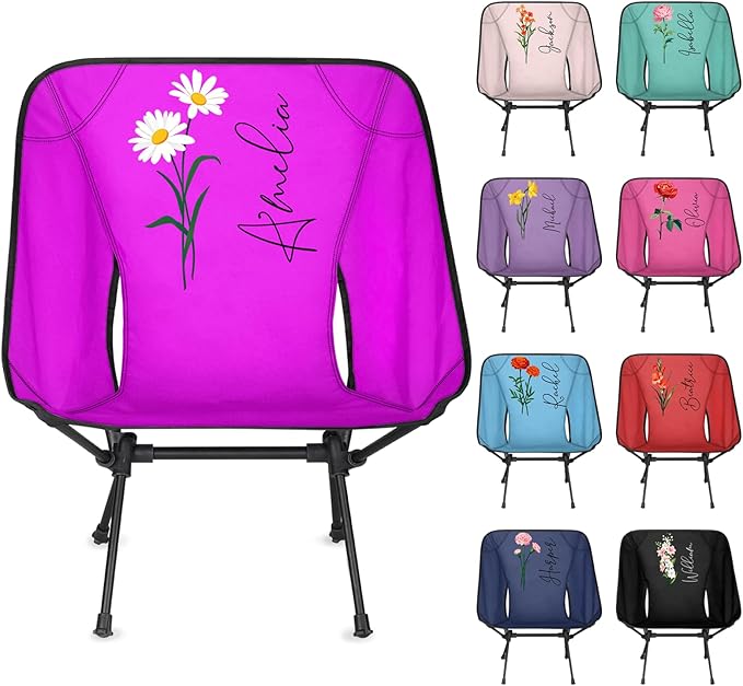 Personalized Camping Chair with Name &amp Birth Flower Custom Portable Backpacking Chair for Women Customized Lightweight Folding Compact Hiking Camp Chairs Gifts