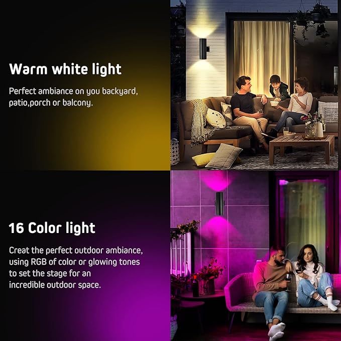White &amp 16 Color Wall LightsColor Changing Wall Sconces Set of TwoRGB Up and Down Wall Lamp with Remote for PartyGame DecorationIndoorPorchGallery 2Pack (Black)