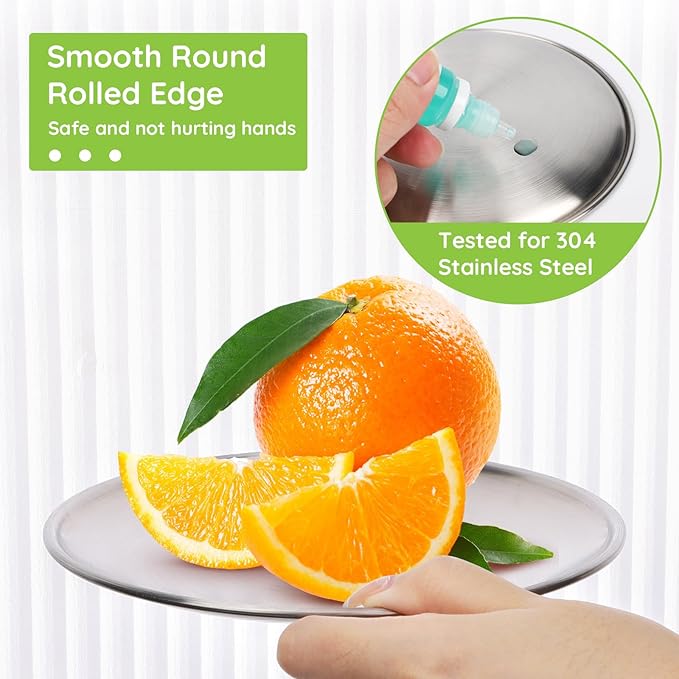 Stainless Steel Plates 16 Set 6.7 inch 304(18/8) Metal Food Serving Plate Reusable Snack Eating Dishes Round Shatterproof Plate Silver Dinnerware for BBQ Dinner Oven Dishwasher Safe