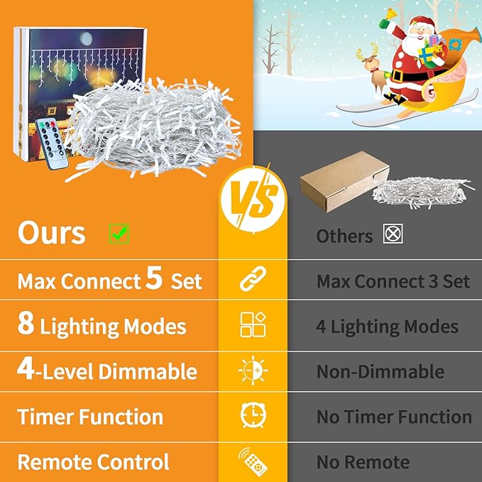Icicle Lights Christmas Decorations 60+16Ft 600 LED Icicle Lights for Outside with Connectable Timer Memory Dimmable Plug in Twinkle Fairy Lights for Indoor House Roof Holiday Wedding Party