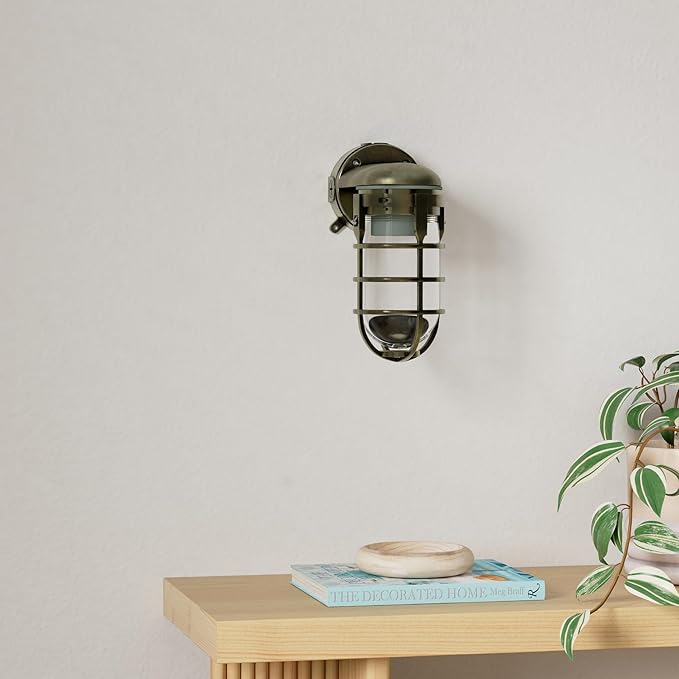 Woods L1707SVAB Traditional 100W Incandescent Weather Industrial Light Suitable for Indoor and Outdoor Use Wall Mount Metal Die Cast Construction and Tempered Glass Lens Antique Brass
