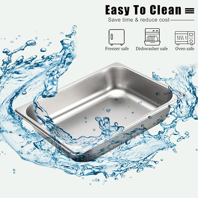 BSTKEY 6 Pack 1/2 Size Hotel Pans 2.56 Inch Deep Stainless Steel Steam Table Pan Stackable Food Warmer Trays for Buffet Commercial Food Pans for Kitchen Restaurant Catering Party Supplies