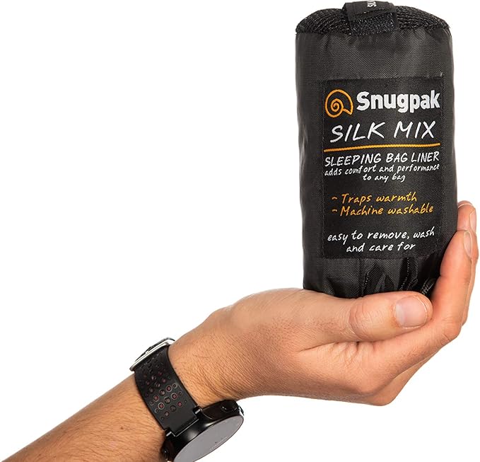 Snugpak Silk Sleeping Bag Liner with Stuff Sack Heat Management for Hot or Cold Climates Black