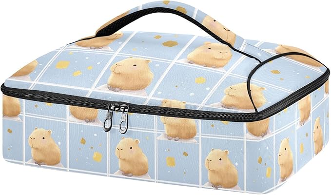 Casserole Carrier Pattern Loveliness Cute CapybarasInsulated Casserole Carrier for Hot or Cold Food Thermal Lunch Tote for Potluck Parties Picnic Beach Fits 9 x 13 Inches Baking Dish