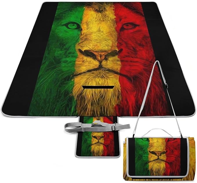 Lion of Judah Rasta Reggae Art Waterproof Outdoor Picnic Blanket Sandproof Beach Mat for Camping Hiking Grass Travelling