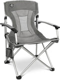 Lightweight Folding Hard Arm Camping ChairMesh BackHeavy DutyPadded Backpack Camp Chair w/Cup HolderCooler Bag for Adults Garden PartiesGrey