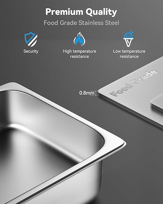 8 Pack Hotel Pans with Lids 1/3 Size 6 Deep Stainless Steel Steam Table Pan 22 Gauge Anti Jam Commercial Food Pans for Hotel Party Buffet Catering Supplies