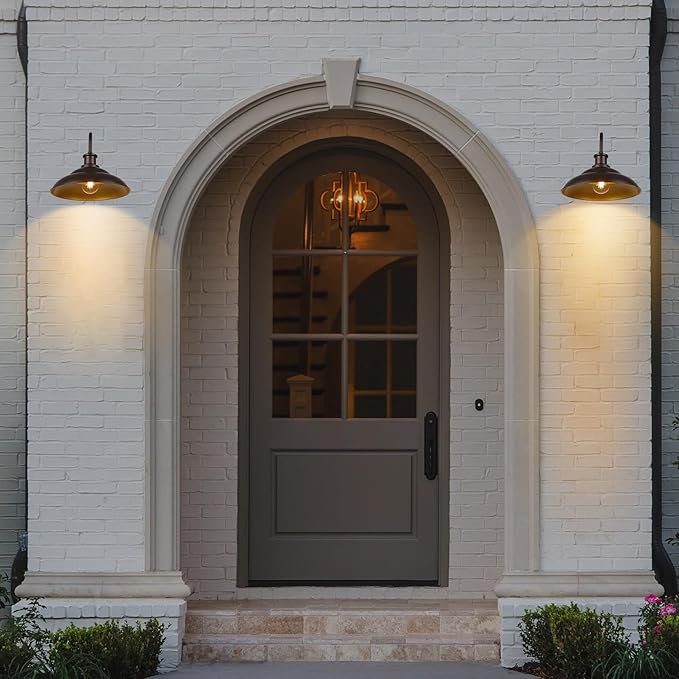 Dusk to Dawn Outdoor Barn Light Fixture 16 Inch Dome Large Wall Sconce Farmhouse Exterior Wall Mount Light for House Garage Patio Doorway 2 Pack