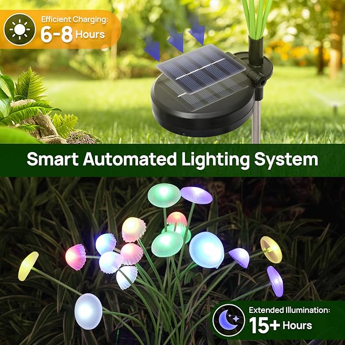 Solar Garden Lights 6-Pack Dual Mode LED Solar Mushroom Lights Waterproof Firefly Outdoor Decor for Yard Patio and Pathway – Colorful Jellyfish Ambiance