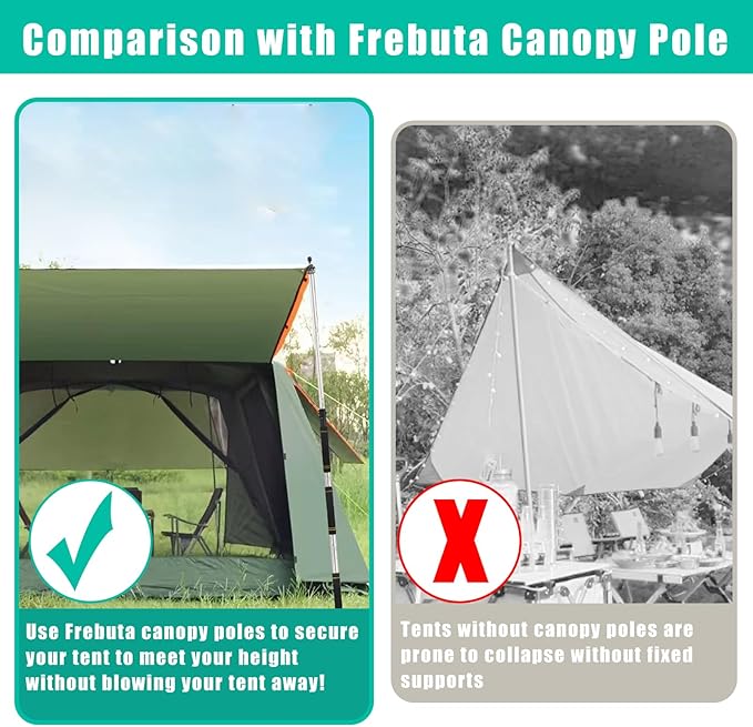 Tarp PolesTent Poles Set of 2 2ft to 9.5ft Replacement Canopy Poles Heavy Duty Telescoping Tent Poles for Tarp Outdoor Camping Awning Poles Adjustable Sturdy Durable Shade Cloth Poles