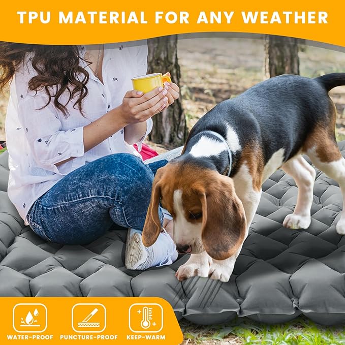 Double Sleeping Pad for Camping 4 Extra-Thick Ultralight Mat with Built-in Foot Pump &amp Pillow for Backpacking Hiking and Travel Tent Car Camp Gear