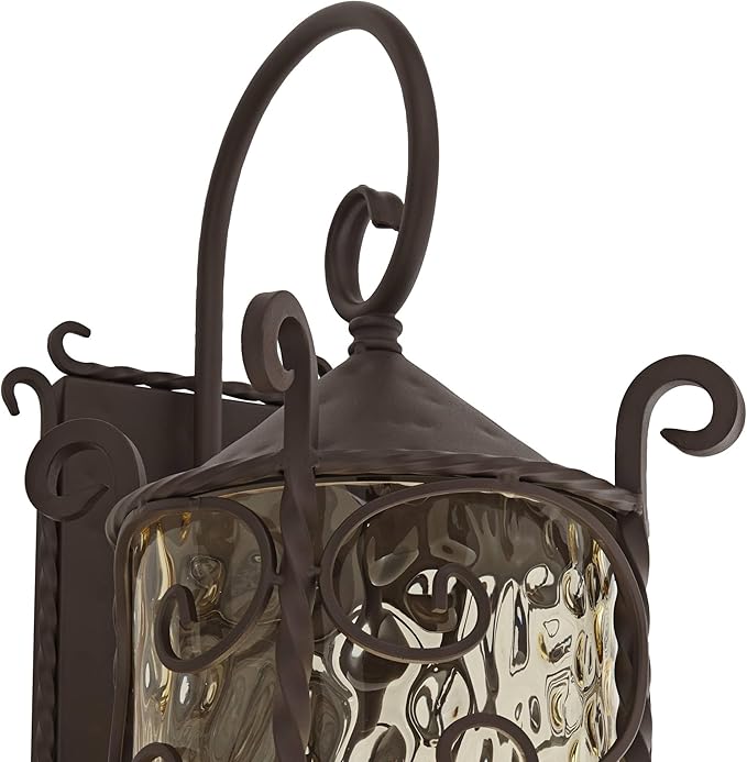 John Timberland Casa Seville Rustic Outdoor Wall Light Fixture Lantern Dark Walnut Iron Scroll 23 3/4 Hammered Glass Decor for Exterior House Porch Patio Outside Deck Garage Front Door Home