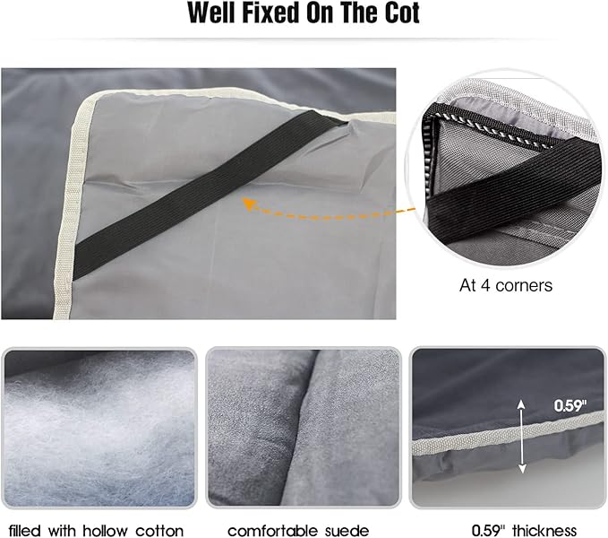 LITA XL Cot Pads for Camping Soft Comfortable Cotton Thick Sleeping Cot Mattress Pad 72x26 Grey and Navy Blue (Only Pad)