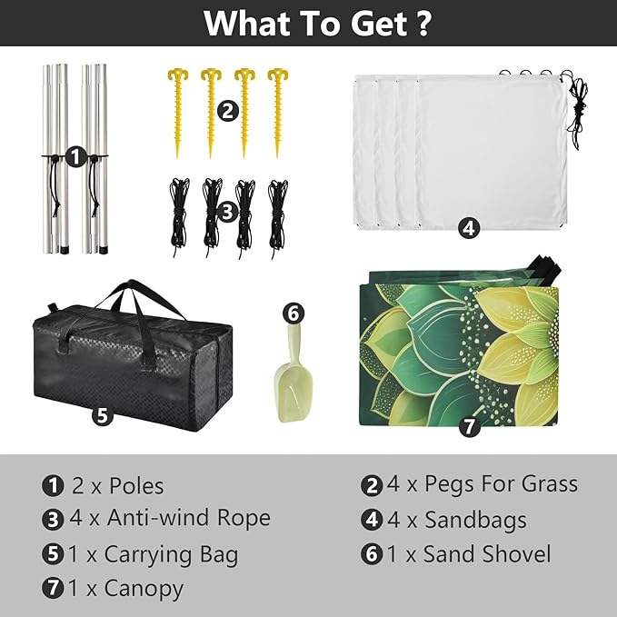 Mandala Texture Green Beach Tent Sun Shelter 9.2' x 10.5' Beach Canopy with 4 Sandbags 4 Stability Poles Sand Shovels - Tent Canopy for Beach Camping Fishing Picnics